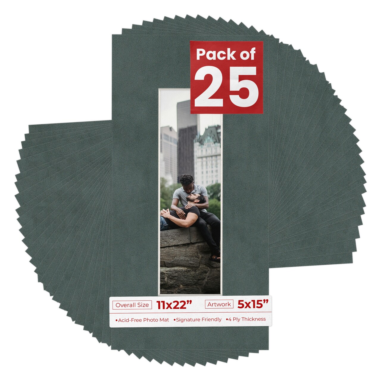 Dark Grey Suede Mat Board for 11x22 Frames - Fits 5x15 Photos